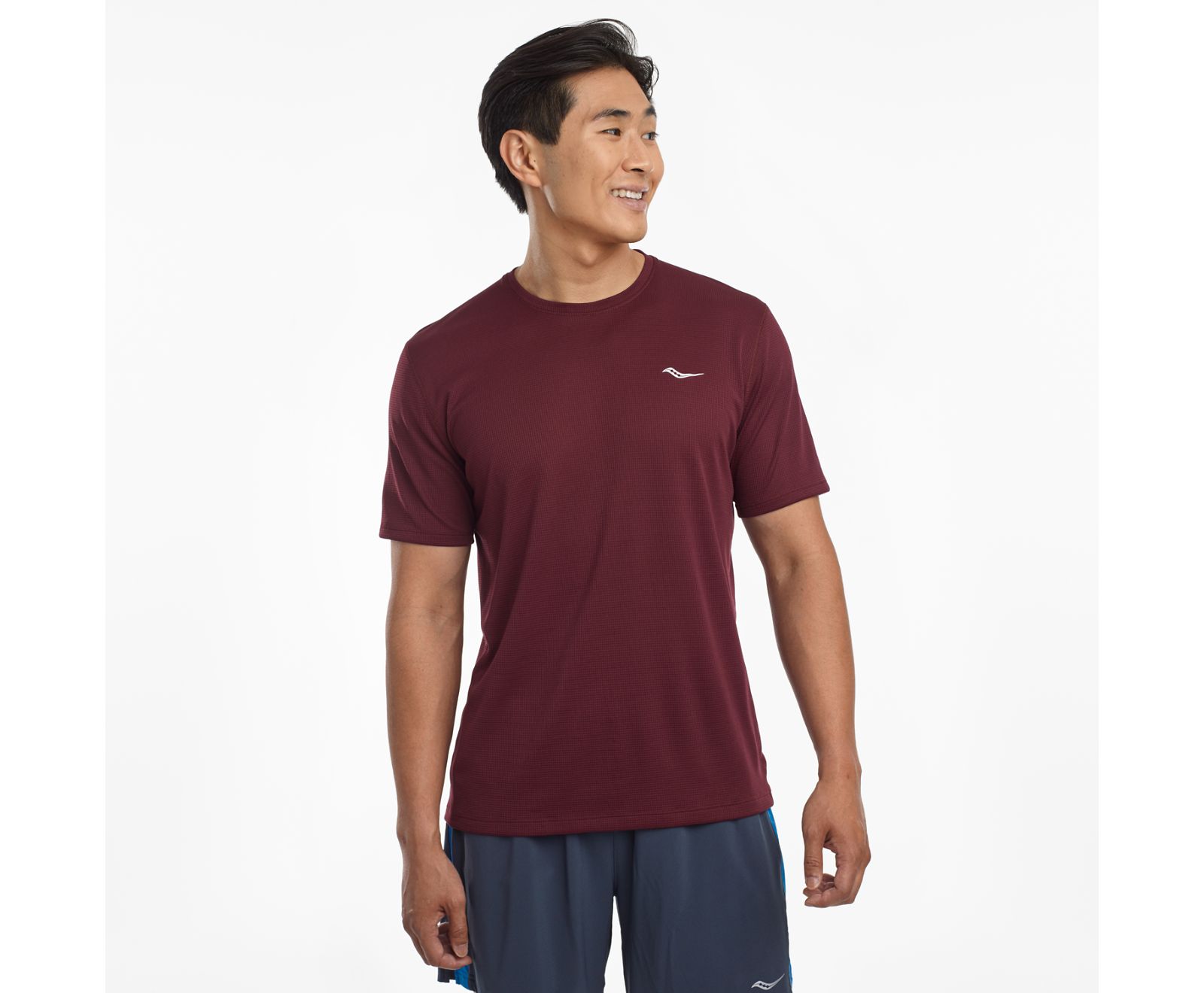 Men\'s Saucony Stopwatch Short Sleeve Shirts Burgundy | Singapore 640HAPK